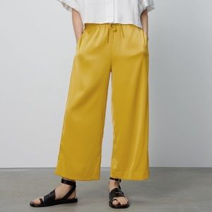 NWT Zara satin wide leg pants mustard yellow